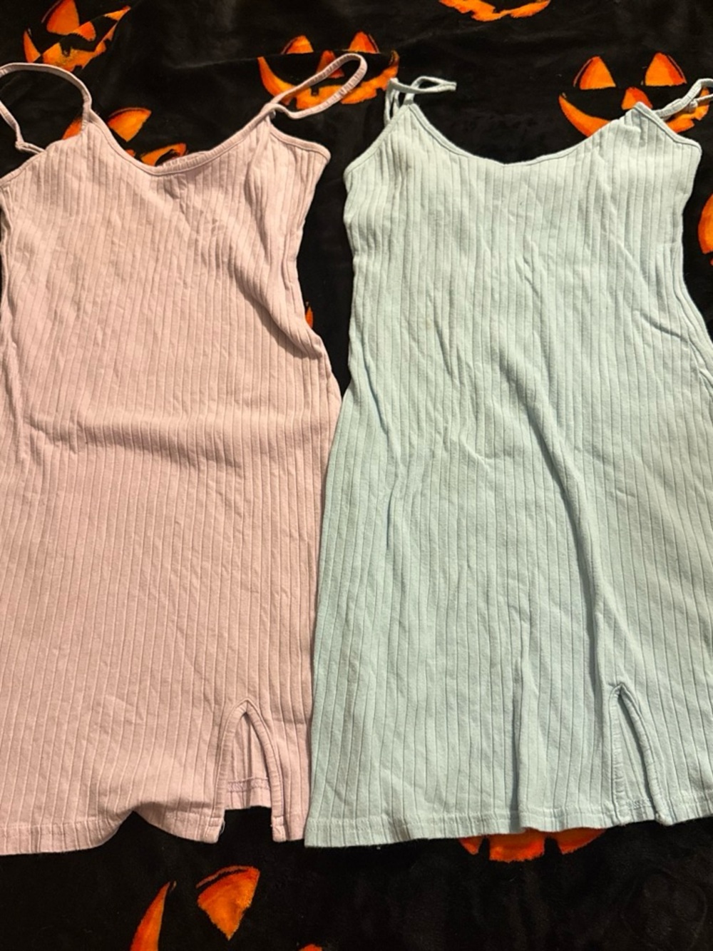 SHEIN Ribbed Spaghetti Strap Camisole Dresses - Pink & Light Blue